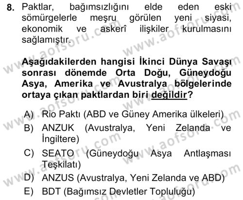 Gelişmekte Olan Ülkelerde Siyaset Dersi 2023 - 2024 Yılı (Vize) Ara Sınav Soruları 8. Soru