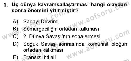 Gelişmekte Olan Ülkelerde Siyaset Dersi 2023 - 2024 Yılı (Final) Dönem Sonu Sınav Soruları 1. Soru