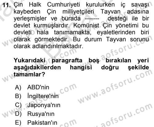 Gelişmekte Olan Ülkelerde Siyaset Dersi 2023 - 2024 Yılı (Final) Dönem Sonu Sınav Soruları 11. Soru