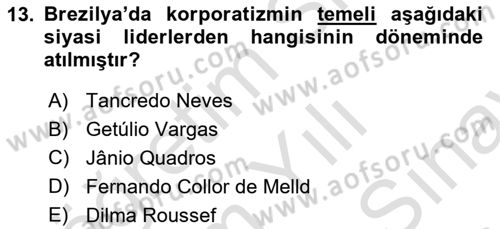 Gelişmekte Olan Ülkelerde Siyaset Dersi 2023 - 2024 Yılı (Final) Dönem Sonu Sınav Soruları 13. Soru