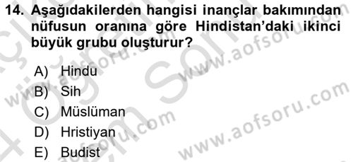 Gelişmekte Olan Ülkelerde Siyaset Dersi 2023 - 2024 Yılı (Final) Dönem Sonu Sınav Soruları 14. Soru