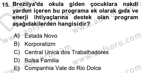 Gelişmekte Olan Ülkelerde Siyaset Dersi 2023 - 2024 Yılı (Final) Dönem Sonu Sınav Soruları 15. Soru