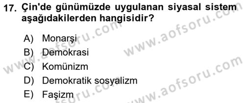 Gelişmekte Olan Ülkelerde Siyaset Dersi 2023 - 2024 Yılı (Final) Dönem Sonu Sınav Soruları 17. Soru