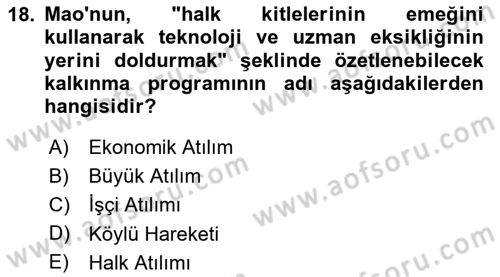 Gelişmekte Olan Ülkelerde Siyaset Dersi 2023 - 2024 Yılı (Final) Dönem Sonu Sınav Soruları 18. Soru
