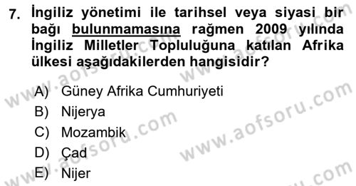 Gelişmekte Olan Ülkelerde Siyaset Dersi 2023 - 2024 Yılı (Final) Dönem Sonu Sınav Soruları 7. Soru