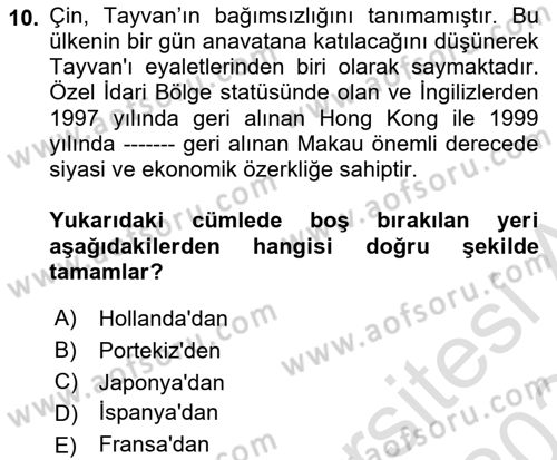 Gelişmekte Olan Ülkelerde Siyaset Dersi 2023 - 2024 Yılı Yaz Okulu Sınav Soruları 10. Soru