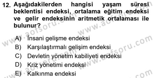 Gelişmekte Olan Ülkelerde Siyaset Dersi 2023 - 2024 Yılı Yaz Okulu Sınav Soruları 12. Soru