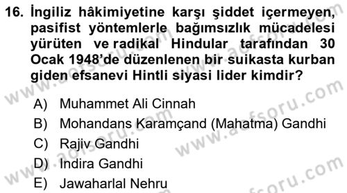 Gelişmekte Olan Ülkelerde Siyaset Dersi 2023 - 2024 Yılı Yaz Okulu Sınav Soruları 16. Soru