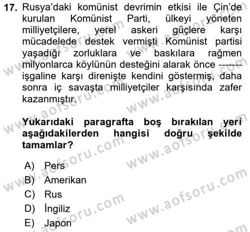 Gelişmekte Olan Ülkelerde Siyaset Dersi 2023 - 2024 Yılı Yaz Okulu Sınav Soruları 17. Soru