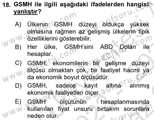 Gelişmekte Olan Ülkelerde Siyaset Dersi 2023 - 2024 Yılı Yaz Okulu Sınav Soruları 18. Soru