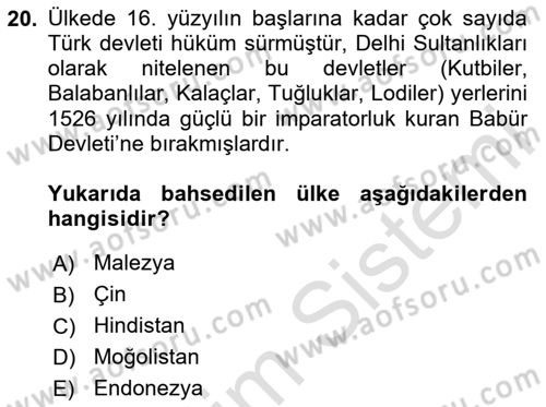 Gelişmekte Olan Ülkelerde Siyaset Dersi 2023 - 2024 Yılı Yaz Okulu Sınav Soruları 20. Soru