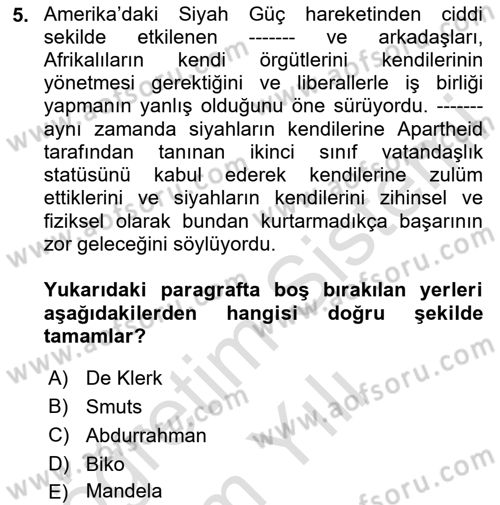 Gelişmekte Olan Ülkelerde Siyaset Dersi 2023 - 2024 Yılı Yaz Okulu Sınav Soruları 5. Soru