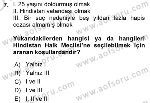 Gelişmekte Olan Ülkelerde Siyaset Dersi 2023 - 2024 Yılı Yaz Okulu Sınav Soruları 7. Soru