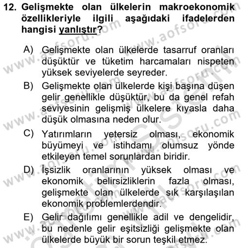 Gelişmekte Olan Ülkelerde Siyaset Dersi 2024 - 2025 Yılı (Vize) Ara Sınav Soruları 12. Soru