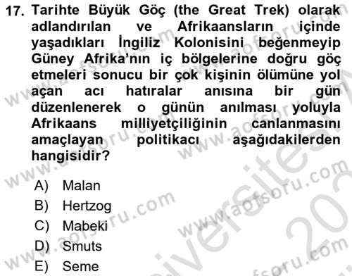Gelişmekte Olan Ülkelerde Siyaset Dersi 2024 - 2025 Yılı (Vize) Ara Sınav Soruları 17. Soru