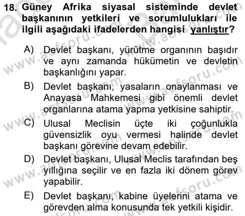 Gelişmekte Olan Ülkelerde Siyaset Dersi 2024 - 2025 Yılı (Vize) Ara Sınav Soruları 18. Soru