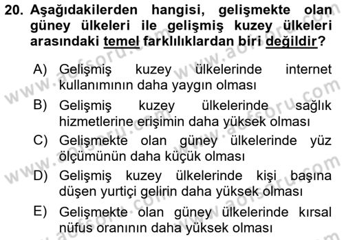 Gelişmekte Olan Ülkelerde Siyaset Dersi 2024 - 2025 Yılı (Vize) Ara Sınav Soruları 20. Soru