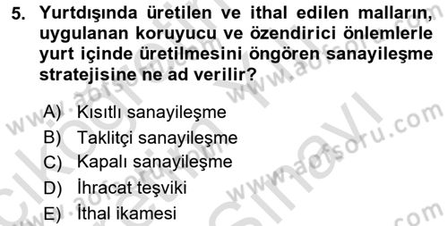 Gelişmekte Olan Ülkelerde Siyaset Dersi 2024 - 2025 Yılı (Vize) Ara Sınav Soruları 5. Soru