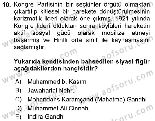 Gelişmekte Olan Ülkelerde Siyaset Dersi 2024 - 2025 Yılı (Final) Dönem Sonu Sınav Soruları 10. Soru