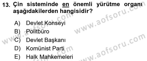Gelişmekte Olan Ülkelerde Siyaset Dersi 2024 - 2025 Yılı (Final) Dönem Sonu Sınav Soruları 13. Soru