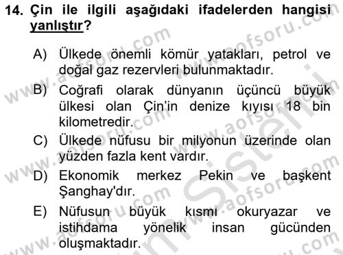 Gelişmekte Olan Ülkelerde Siyaset Dersi 2024 - 2025 Yılı (Final) Dönem Sonu Sınav Soruları 14. Soru