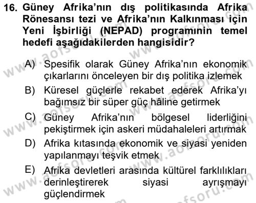 Gelişmekte Olan Ülkelerde Siyaset Dersi 2024 - 2025 Yılı (Final) Dönem Sonu Sınav Soruları 16. Soru