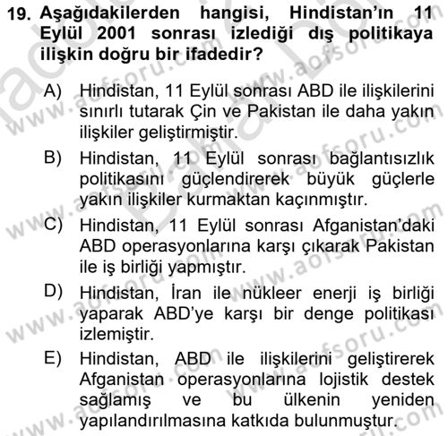 Gelişmekte Olan Ülkelerde Siyaset Dersi 2024 - 2025 Yılı (Final) Dönem Sonu Sınav Soruları 19. Soru