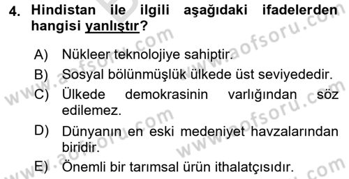 Gelişmekte Olan Ülkelerde Siyaset Dersi 2024 - 2025 Yılı (Final) Dönem Sonu Sınav Soruları 4. Soru