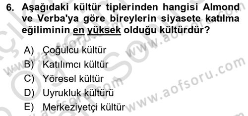 Gelişmekte Olan Ülkelerde Siyaset Dersi 2024 - 2025 Yılı (Final) Dönem Sonu Sınav Soruları 6. Soru