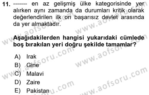 Gelişmekte Olan Ülkelerde Siyaset Dersi 2024 - 2025 Yılı Yaz Okulu Sınav Soruları 11. Soru
