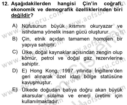 Gelişmekte Olan Ülkelerde Siyaset Dersi 2024 - 2025 Yılı Yaz Okulu Sınav Soruları 12. Soru
