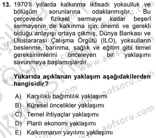 Gelişmekte Olan Ülkelerde Siyaset Dersi 2024 - 2025 Yılı Yaz Okulu Sınav Soruları 13. Soru