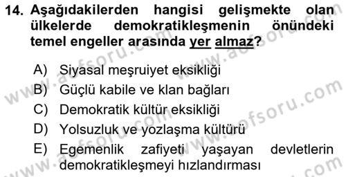 Gelişmekte Olan Ülkelerde Siyaset Dersi 2024 - 2025 Yılı Yaz Okulu Sınav Soruları 14. Soru