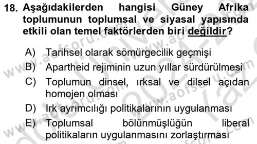 Gelişmekte Olan Ülkelerde Siyaset Dersi 2024 - 2025 Yılı Yaz Okulu Sınav Soruları 18. Soru