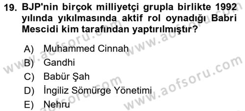 Gelişmekte Olan Ülkelerde Siyaset Dersi 2024 - 2025 Yılı Yaz Okulu Sınav Soruları 19. Soru