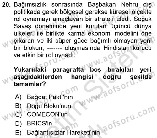 Gelişmekte Olan Ülkelerde Siyaset Dersi 2024 - 2025 Yılı Yaz Okulu Sınav Soruları 20. Soru