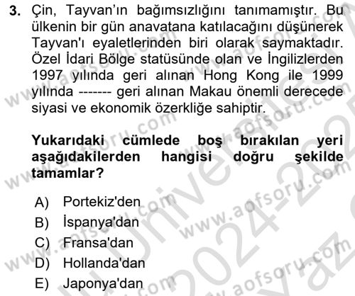 Gelişmekte Olan Ülkelerde Siyaset Dersi 2024 - 2025 Yılı Yaz Okulu Sınav Soruları 3. Soru