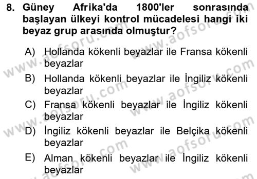 Gelişmekte Olan Ülkelerde Siyaset Dersi 2024 - 2025 Yılı Yaz Okulu Sınav Soruları 8. Soru