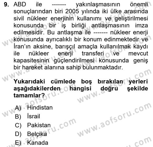 Gelişmekte Olan Ülkelerde Siyaset Dersi 2024 - 2025 Yılı Yaz Okulu Sınav Soruları 9. Soru