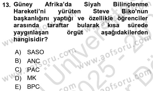 Gelişmekte Olan Ülkelerde Siyaset Dersi 2025 - 2026 Yılı (Vize) Ara Sınav Soruları 13. Soru