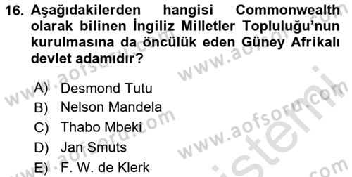 Gelişmekte Olan Ülkelerde Siyaset Dersi 2025 - 2026 Yılı (Vize) Ara Sınav Soruları 16. Soru