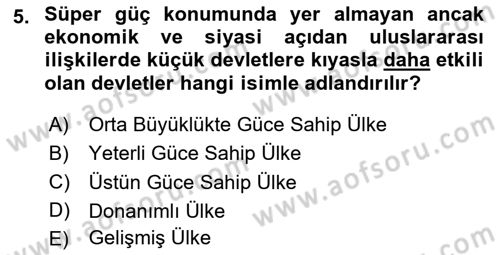 Gelişmekte Olan Ülkelerde Siyaset Dersi 2025 - 2026 Yılı (Vize) Ara Sınav Soruları 5. Soru