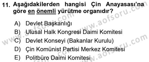 Gelişmekte Olan Ülkelerde Siyaset Dersi 2025 - 2026 Yılı (Final) Dönem Sonu Sınav Soruları 11. Soru