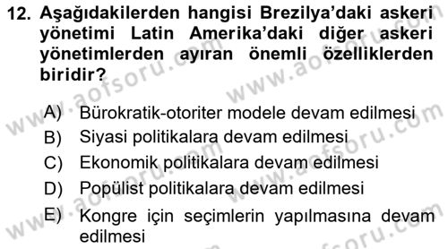 Gelişmekte Olan Ülkelerde Siyaset Dersi 2025 - 2026 Yılı (Final) Dönem Sonu Sınav Soruları 12. Soru