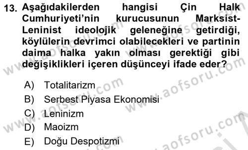 Gelişmekte Olan Ülkelerde Siyaset Dersi 2025 - 2026 Yılı (Final) Dönem Sonu Sınav Soruları 13. Soru