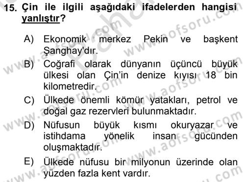 Gelişmekte Olan Ülkelerde Siyaset Dersi 2025 - 2026 Yılı (Final) Dönem Sonu Sınav Soruları 15. Soru