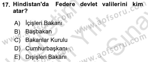 Gelişmekte Olan Ülkelerde Siyaset Dersi 2025 - 2026 Yılı (Final) Dönem Sonu Sınav Soruları 17. Soru