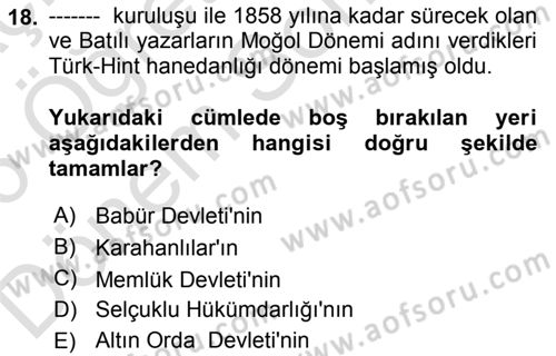 Gelişmekte Olan Ülkelerde Siyaset Dersi 2025 - 2026 Yılı (Final) Dönem Sonu Sınav Soruları 18. Soru