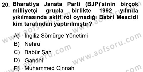 Gelişmekte Olan Ülkelerde Siyaset Dersi 2025 - 2026 Yılı (Final) Dönem Sonu Sınav Soruları 20. Soru