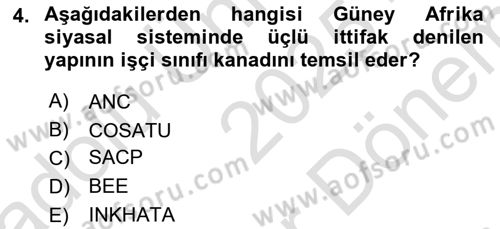Gelişmekte Olan Ülkelerde Siyaset Dersi 2025 - 2026 Yılı (Final) Dönem Sonu Sınav Soruları 4. Soru